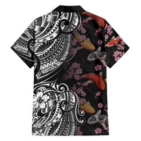 Hawaiian and Japanese Together Family Matching Off Shoulder Maxi Dress and Hawaiian Shirt Polynesian Triball Tattoo Koi Carps and Sakura LT03 - Polynesian Pride