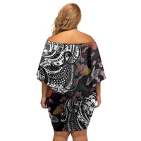 Hawaiian and Japanese Together Family Matching Off Shoulder Short Dress and Hawaiian Shirt Polynesian Triball Tattoo Koi Carps and Sakura