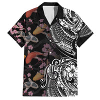 Hawaiian and Japanese Together Hawaiian Shirt Polynesian Triball Tattoo Koi Carps and Sakura LT03 Black - Polynesian Pride