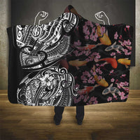 Hawaiian and Japanese Together Hooded Blanket Polynesian Triball Tattoo Koi Carps and Sakura LT03 - Polynesian Pride