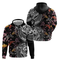 Hawaiian and Japanese Together Hoodie Polynesian Triball Tattoo Koi Carps and Sakura LT03 - Polynesian Pride