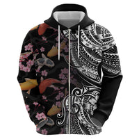 Hawaiian and Japanese Together Hoodie Polynesian Triball Tattoo Koi Carps and Sakura LT03 - Polynesian Pride