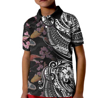 Hawaiian and Japanese Together Kid Polo Shirt Polynesian Triball Tattoo Koi Carps and Sakura LT03 Kid Black - Polynesian Pride