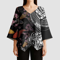 Hawaiian and Japanese Together Kimono Sleeve Blouse Polynesian Triball Tattoo Koi Carps and Sakura LT03 - Polynesian Pride