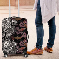 Hawaiian and Japanese Together Luggage Cover Polynesian Triball Tattoo Koi Carps and Sakura LT03 Black - Polynesian Pride