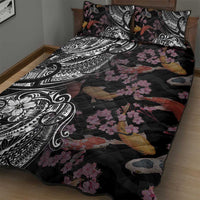Hawaiian and Japanese Together Quilt Bed Set Polynesian Triball Tattoo Koi Carps and Sakura LT03 - Polynesian Pride