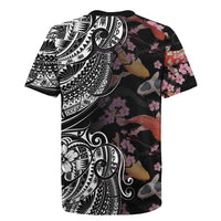 Hawaiian and Japanese Together Rugby Jersey Polynesian Triball Tattoo Koi Carps and Sakura LT03 - Polynesian Pride