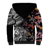 Hawaiian and Japanese Together Sherpa Hoodie Polynesian Triball Tattoo Koi Carps and Sakura LT03 - Polynesian Pride