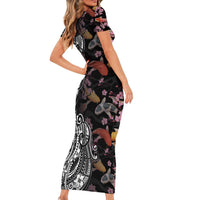 Hawaiian and Japanese Together Short Sleeve Bodycon Dress Polynesian Triball Tattoo Koi Carps and Sakura LT03 - Polynesian Pride