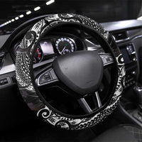 Hawaiian and Japanese Together Steering Wheel Cover Polynesian Triball Tattoo Koi Carps and Sakura LT03 Universal Fit Black - Polynesian Pride