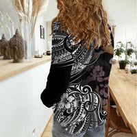 Hawaiian and Japanese Together Women Casual Shirt Polynesian Triball Tattoo Koi Carps and Sakura LT03 - Polynesian Pride