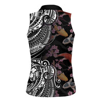 Hawaiian and Japanese Together Women Sleeveless Polo Shirt Polynesian Triball Tattoo Koi Carps and Sakura LT03 - Polynesian Pride