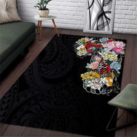 Hawaiian and Japanese Together Area Rug Colorful Traditional Japanese Tattoo and Kakau Pattern Black Color LT03 Black - Polynesian Pride