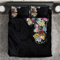 Hawaiian and Japanese Together Bedding Set Colorful Traditional Japanese Tattoo and Kakau Pattern Black Color LT03 Black - Polynesian Pride