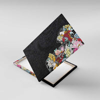 Hawaiian and Japanese Together Canvas Wall Art Colorful Traditional Japanese Tattoo and Kakau Pattern Black Color LT03 With Frame Black - Polynesian Pride