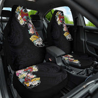 Hawaiian and Japanese Together Car Seat Cover Colorful Traditional Japanese Tattoo and Kakau Pattern Black Color LT03 One Size Black - Polynesian Pride
