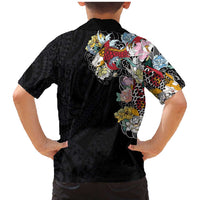 Hawaiian and Japanese Together Family Matching Mermaid Dress and Hawaiian Shirt Colorful Traditional Japanese Tattoo and Kakau Pattern Black Color LT03 - Polynesian Pride