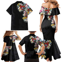 Hawaiian and Japanese Together Family Matching Mermaid Dress and Hawaiian Shirt Colorful Traditional Japanese Tattoo and Kakau Pattern Black Color LT03 - Polynesian Pride