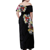 Hawaiian and Japanese Together Family Matching Off Shoulder Maxi Dress and Hawaiian Shirt Colorful Traditional Japanese Tattoo and Kakau Pattern Black Color LT03 - Polynesian Pride