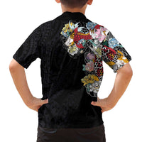 Hawaiian and Japanese Together Family Matching Puletasi and Hawaiian Shirt Colorful Traditional Japanese Tattoo and Kakau Pattern Black Color LT03 - Polynesian Pride
