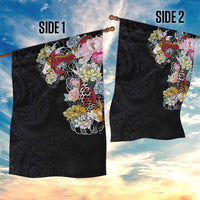 Hawaiian and Japanese Together Garden Flag Colorful Traditional Japanese Tattoo and Kakau Pattern Black Color LT03 - Polynesian Pride
