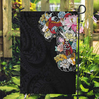 Hawaiian and Japanese Together Garden Flag Colorful Traditional Japanese Tattoo and Kakau Pattern Black Color LT03 Garden Flag Black - Polynesian Pride