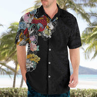 Hawaiian and Japanese Together Hawaiian Shirt Colorful Traditional Japanese Tattoo and Kakau Pattern Black Color LT03 - Polynesian Pride