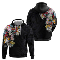 Hawaiian and Japanese Together Hoodie Colorful Traditional Japanese Tattoo and Kakau Pattern Black Color LT03 - Polynesian Pride