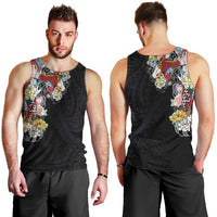 Hawaiian and Japanese Together Men Tank Top Colorful Traditional Japanese Tattoo and Kakau Pattern Black Color LT03 - Polynesian Pride