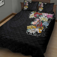 Hawaiian and Japanese Together Quilt Bed Set Colorful Traditional Japanese Tattoo and Kakau Pattern Black Color LT03 - Polynesian Pride