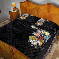 Hawaiian and Japanese Together Quilt Bed Set Colorful Traditional Japanese Tattoo and Kakau Pattern Black Color LT03 - Polynesian Pride