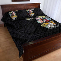 Hawaiian and Japanese Together Quilt Bed Set Colorful Traditional Japanese Tattoo and Kakau Pattern Black Color LT03 - Polynesian Pride