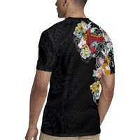 Hawaiian and Japanese Together Rugby Jersey Colorful Traditional Japanese Tattoo and Kakau Pattern Black Color LT03 - Polynesian Pride