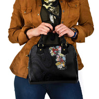 Hawaiian and Japanese Together Shoulder Handbag Colorful Traditional Japanese Tattoo and Kakau Pattern Black Color LT03 - Polynesian Pride