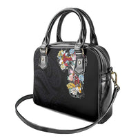 Hawaiian and Japanese Together Shoulder Handbag Colorful Traditional Japanese Tattoo and Kakau Pattern Black Color LT03 - Polynesian Pride