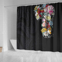 Hawaiian and Japanese Together Shower Curtain Colorful Traditional Japanese Tattoo and Kakau Pattern Black Color LT03 - Polynesian Pride