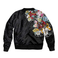 Hawaiian and Japanese Together Sleeve Zip Bomber Jacket Colorful Traditional Japanese Tattoo and Kakau Pattern Black Color LT03 - Polynesian Pride