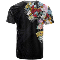 Hawaiian and Japanese Together T Shirt Colorful Traditional Japanese Tattoo and Kakau Pattern Black Color LT03 - Polynesian Pride