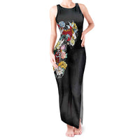 Hawaiian and Japanese Together Tank Maxi Dress Colorful Traditional Japanese Tattoo and Kakau Pattern Black Color LT03 Women Black - Polynesian Pride
