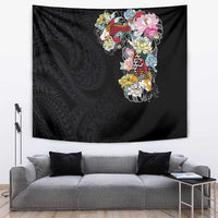 Hawaiian and Japanese Together Tapestry Colorful Traditional Japanese Tattoo and Kakau Pattern Black Color LT03 Black - Polynesian Pride