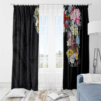 Hawaiian and Japanese Together Window Curtain Colorful Traditional Japanese Tattoo and Kakau Pattern Black Color LT03 - Polynesian Pride