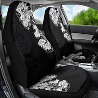 Hawaiian and Japanese Together Car Seat Cover Japanese Koi Fish Tattoo and Kakau Pattern Black Color LT03 - Polynesian Pride