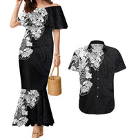 Hawaiian and Japanese Together Couples Matching Mermaid Dress and Hawaiian Shirt Japanese Koi Fish Tattoo and Kakau Pattern Black Color LT03 Black - Polynesian Pride