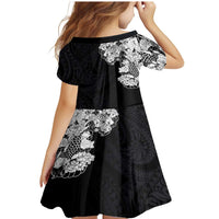 Hawaiian and Japanese Together Family Matching Mermaid Dress and Hawaiian Shirt Japanese Koi Fish Tattoo and Kakau Pattern Black Color LT03 - Polynesian Pride