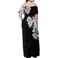 Hawaiian and Japanese Together Family Matching Off Shoulder Maxi Dress and Hawaiian Shirt Japanese Koi Fish Tattoo and Kakau Pattern Black Color LT03 - Polynesian Pride