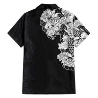 Hawaiian and Japanese Together Family Matching Short Sleeve Bodycon Dress and Hawaiian Shirt Japanese Koi Fish Tattoo and Kakau Pattern Black Color