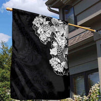 Hawaiian and Japanese Together Garden Flag Japanese Koi Fish Tattoo and Kakau Pattern Black Color LT03 - Polynesian Pride