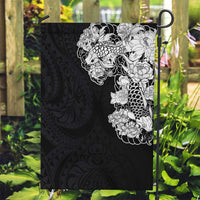 Hawaiian and Japanese Together Garden Flag Japanese Koi Fish Tattoo and Kakau Pattern Black Color LT03 Garden Flag Black - Polynesian Pride