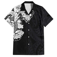 Hawaiian and Japanese Together Hawaiian Shirt Japanese Koi Fish Tattoo and Kakau Pattern Black Color LT03 Black - Polynesian Pride