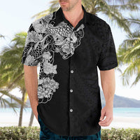 Hawaiian and Japanese Together Hawaiian Shirt Japanese Koi Fish Tattoo and Kakau Pattern Black Color LT03 - Polynesian Pride